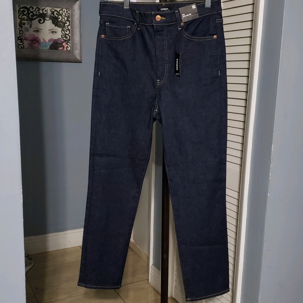 Express Slim dark wash high waist jeans 12L